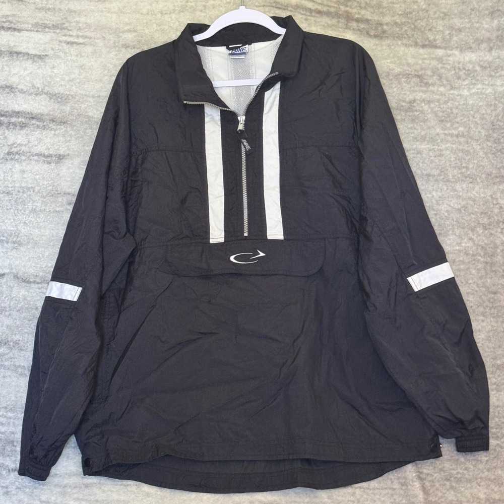 Vintage Bike Quarter Zip Windbreaker Black White Nylon Pullover Large